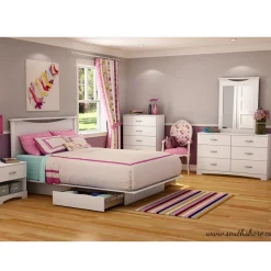 Twin, Full & Queen Beds>South Shore Step One Queen / Double Platform Bed - Pure White