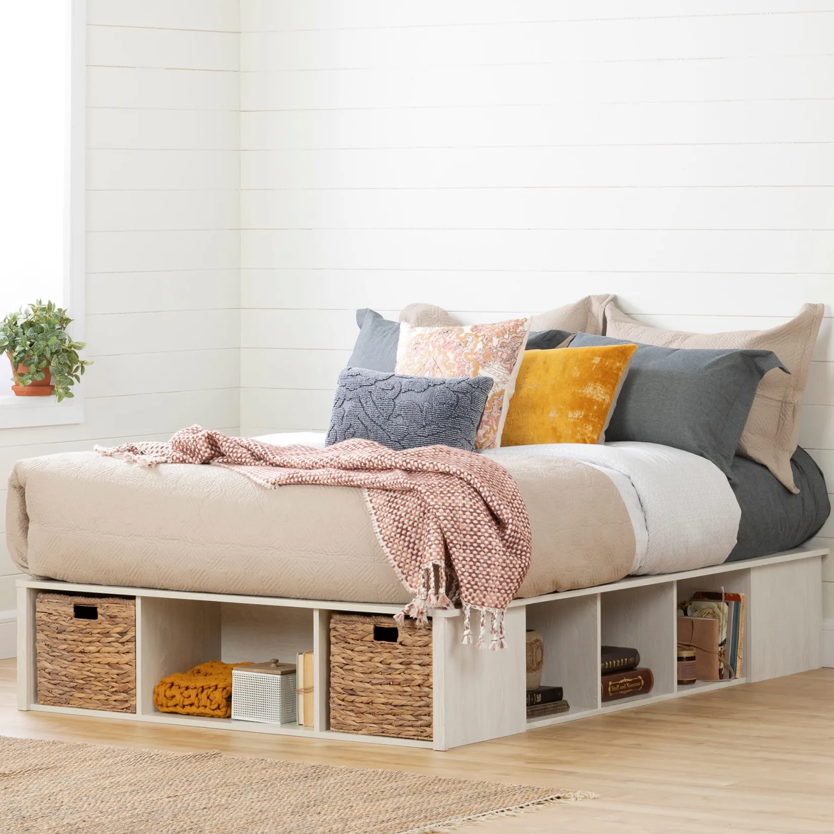 Twin, Full & Queen Beds>South Shore Storage Bed with Baskets - Avilla Winter Oak