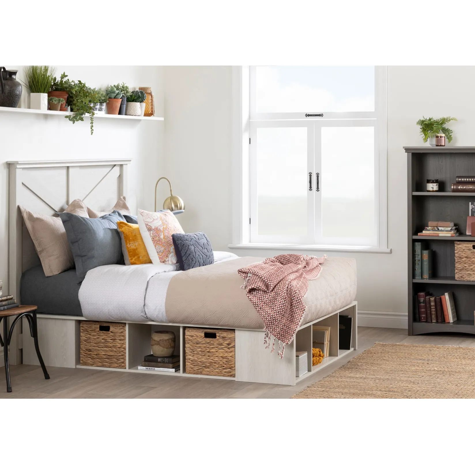 Twin, Full & Queen Beds>South Shore Storage Bed with Baskets - Avilla Winter Oak