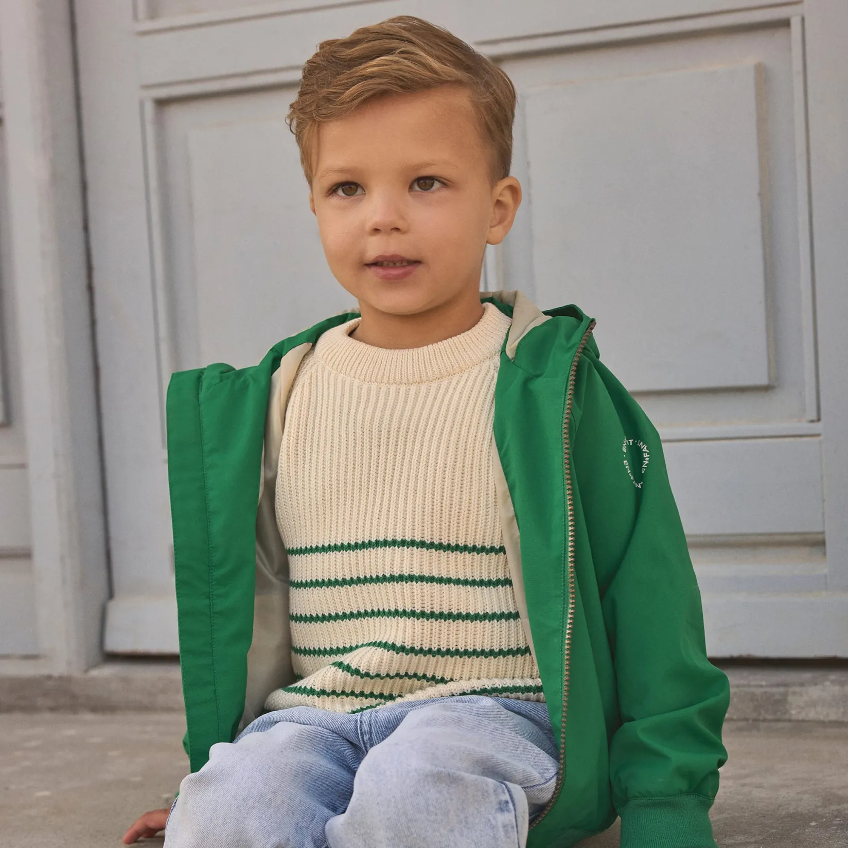 Fleeces And Sweatshirts|Tops>En Fant Stripe Knit Pullover 3-10 Ivory