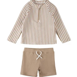Swimsuits>Petit Lem Striped 2 Piece Long Sleeve Swimsuit 6-24m Taupe