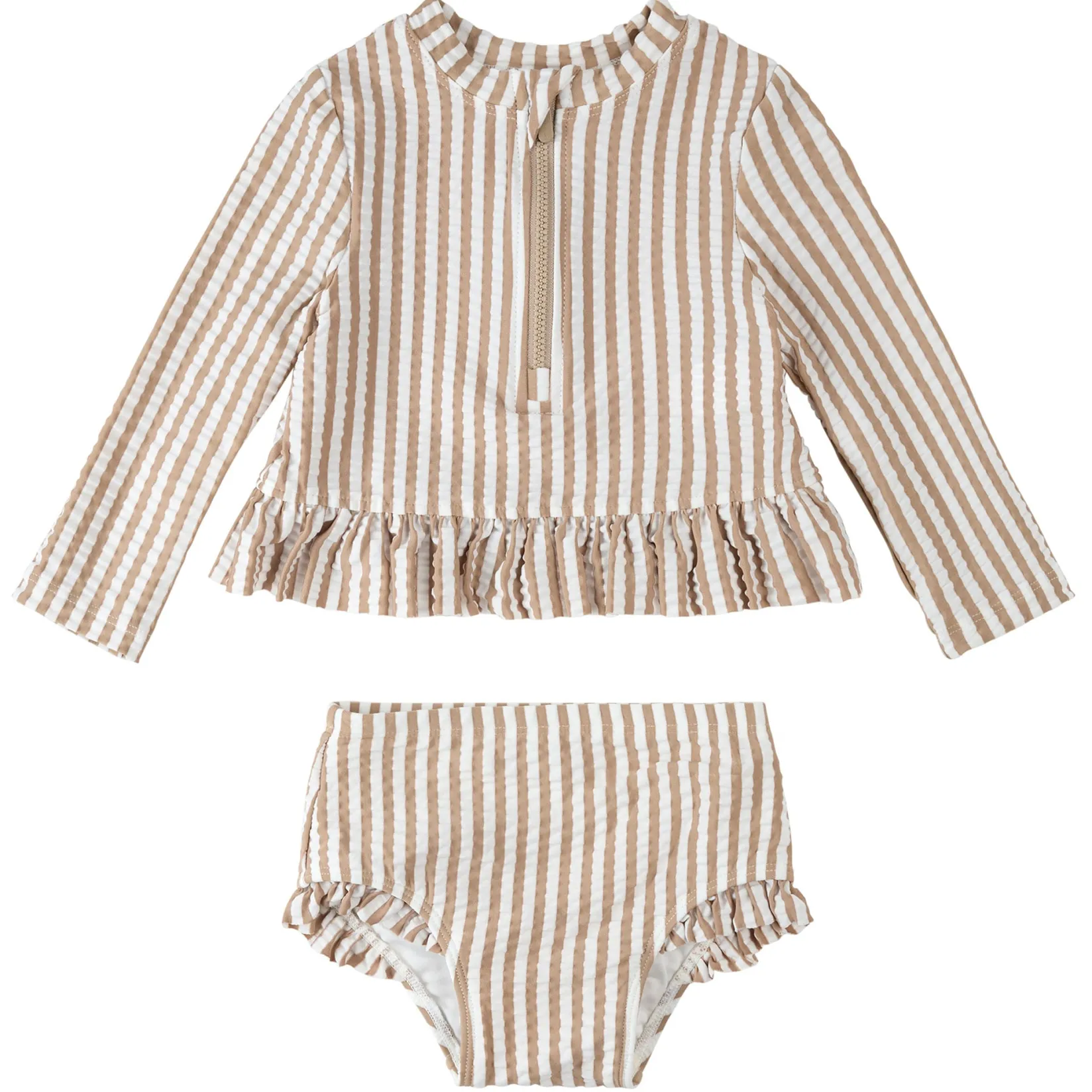 Swimsuits>Petit Lem Striped 2 Piece Longue Sleeves Swimsuit 2-5y Beige