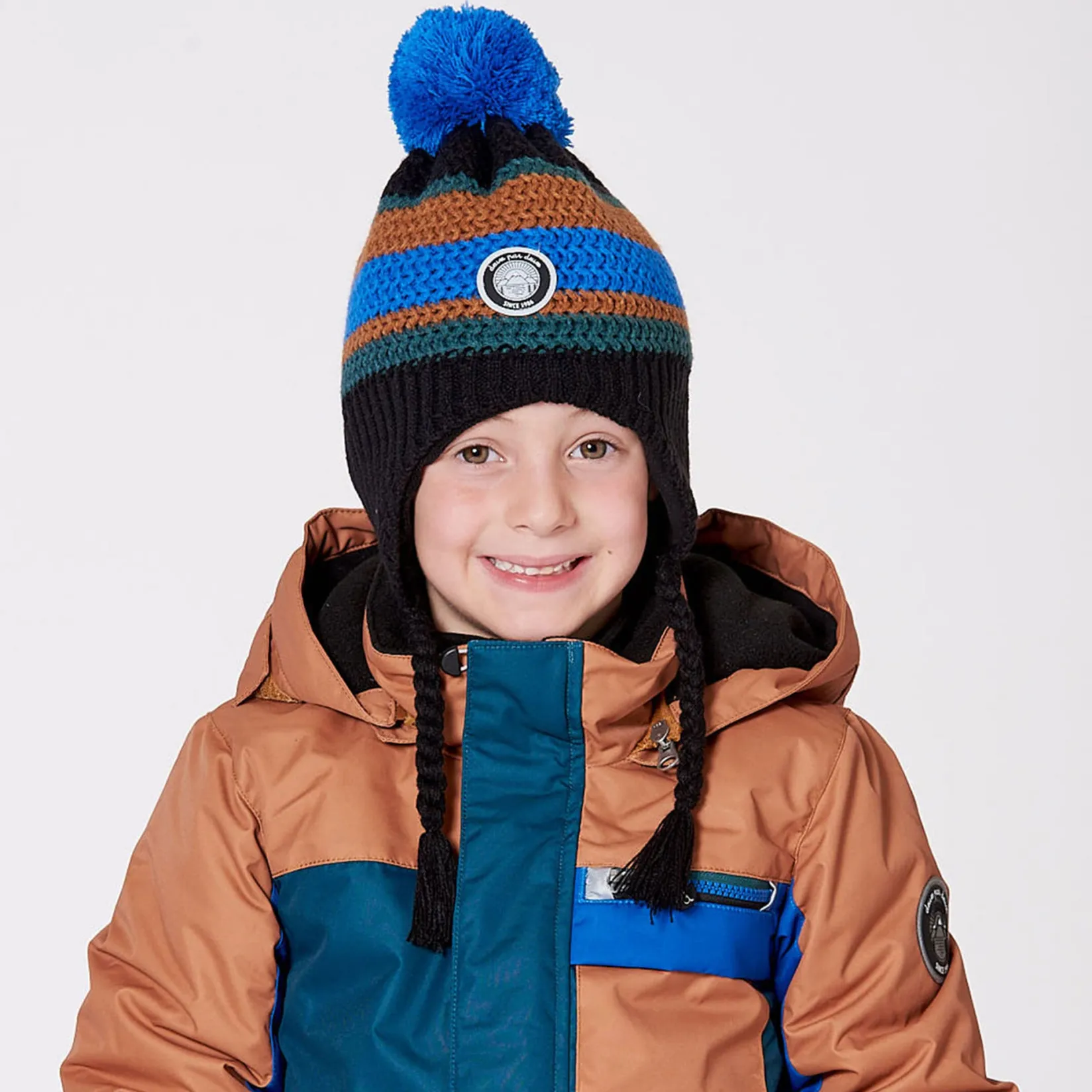 Beanies>Deux par Deux Striped Knit Hat 2-14 Navy