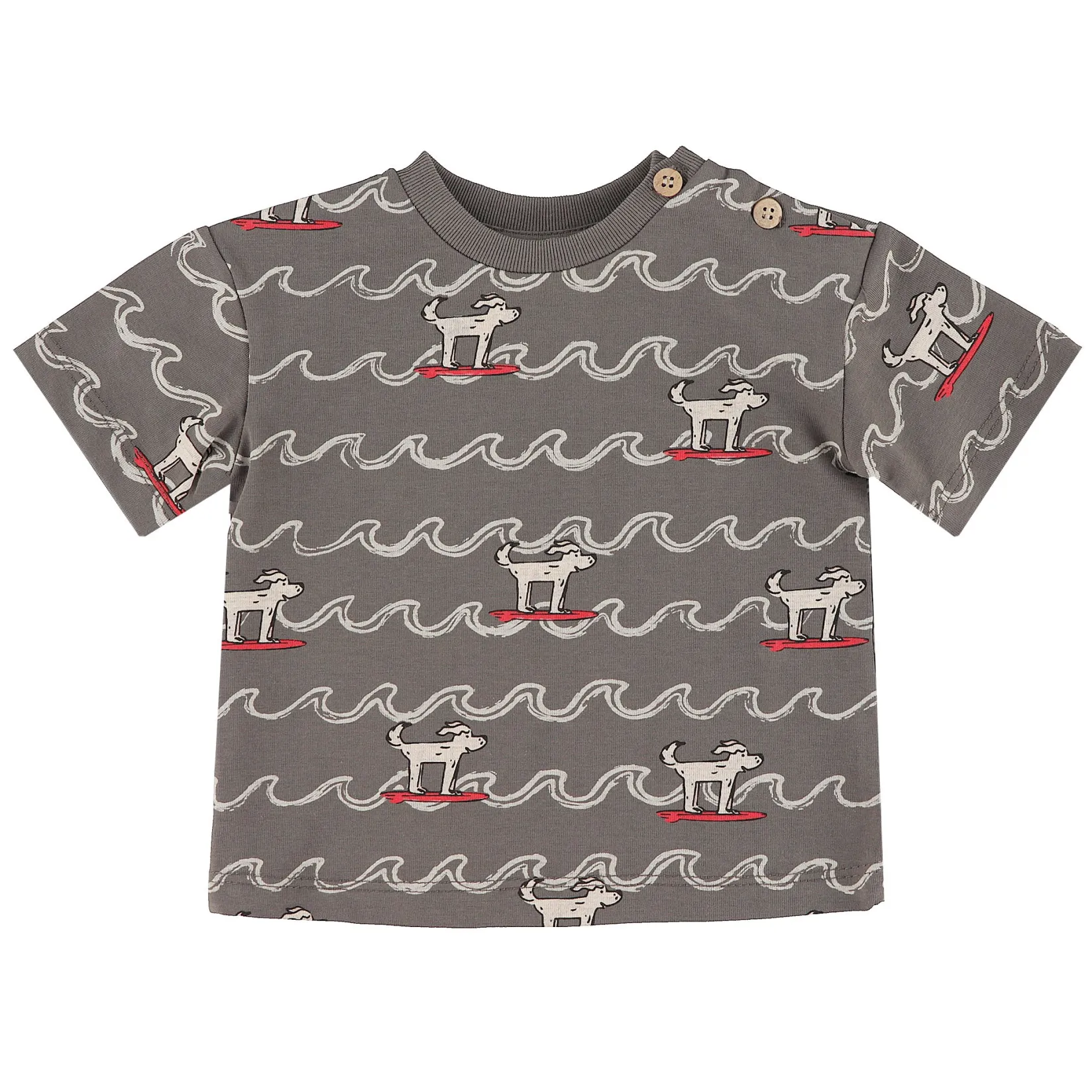 Tops>Chat Botte Surf Dogs T-shirt 3-24m Charcoal