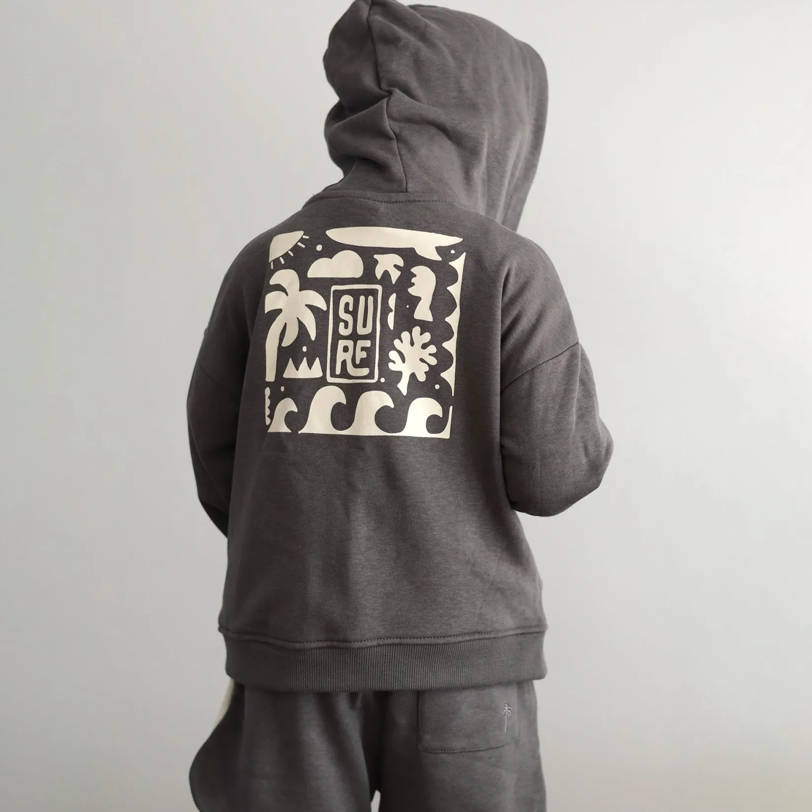 Fleeces And Sweatshirts|Tops>Chat Botte Surf Zip Hoodie 2-10y Charcoal