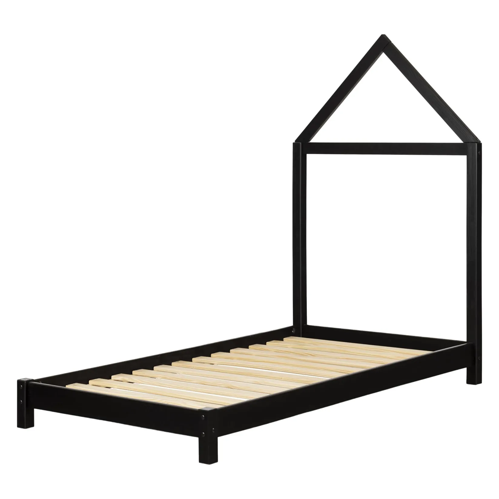 Twin, Full & Queen Beds>South Shore Sweedi Bed with House Bed Frame Headboard - Matte Black