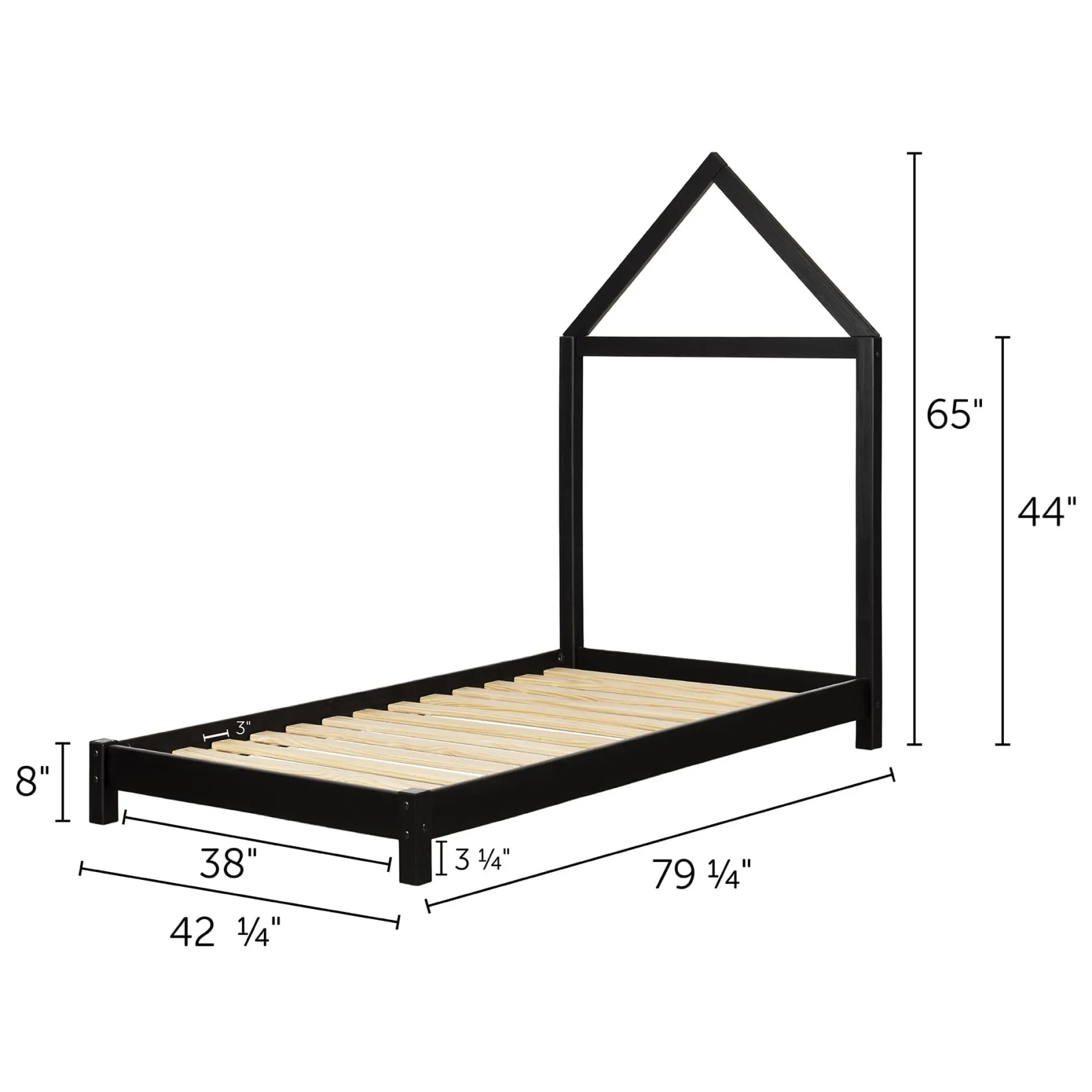 Twin, Full & Queen Beds>South Shore Sweedi Bed with House Bed Frame Headboard - Matte Black