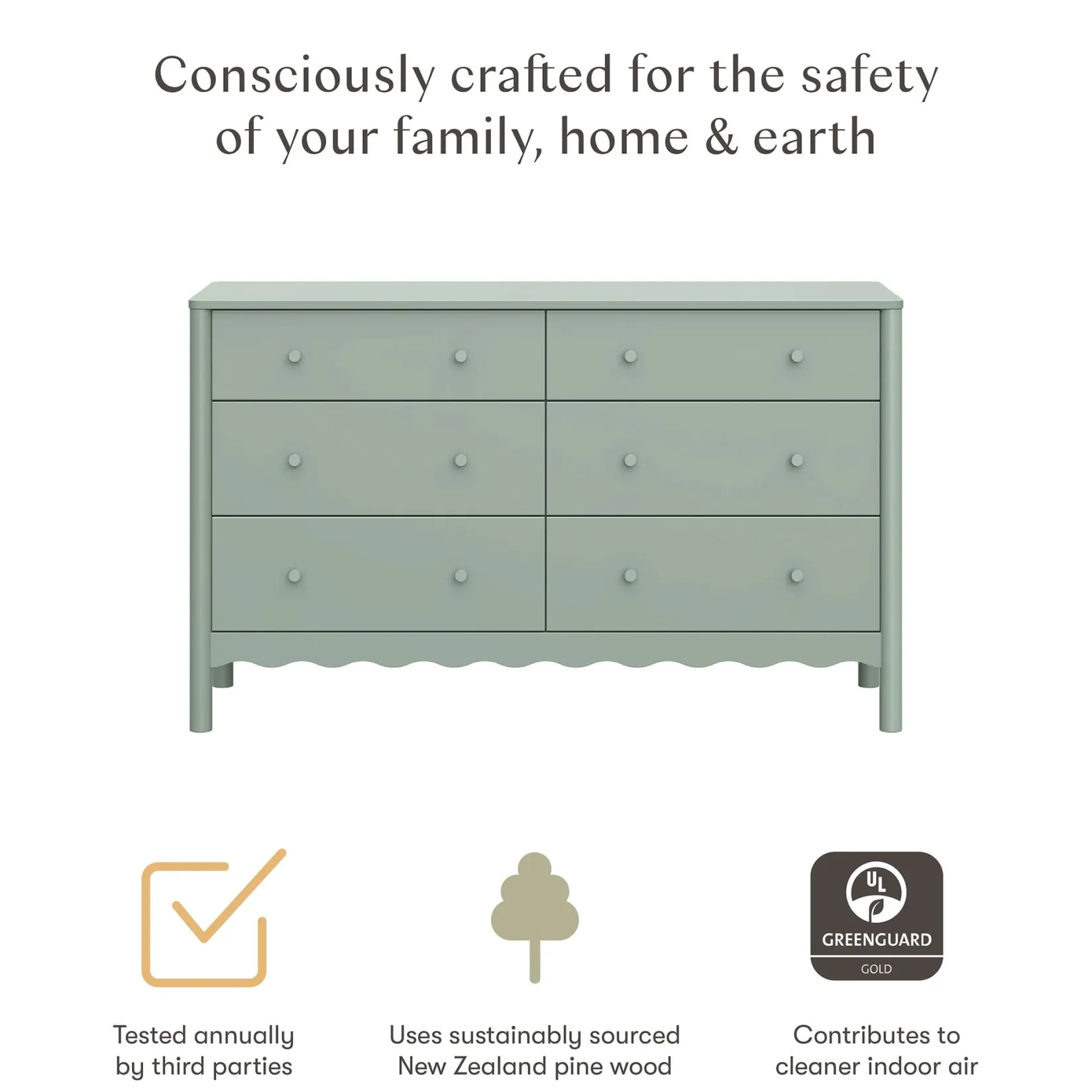 Storage Furniture>Babyletto Swell 6-Drawer Assembled Dresser - Light Sage