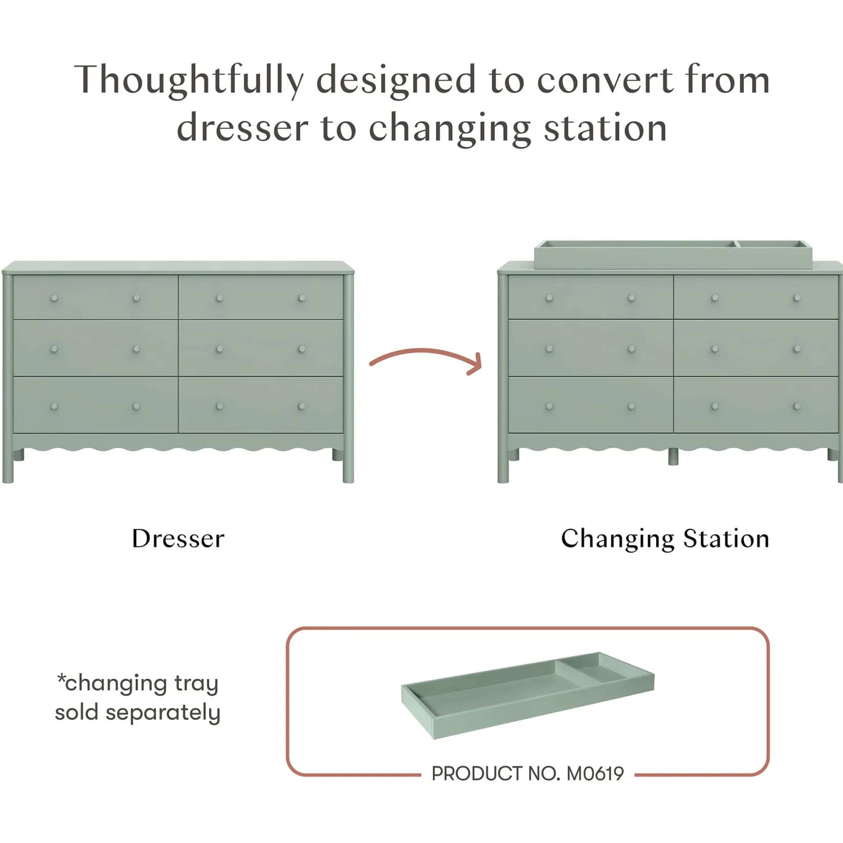 Storage Furniture>Babyletto Swell 6-Drawer Assembled Dresser - Light Sage