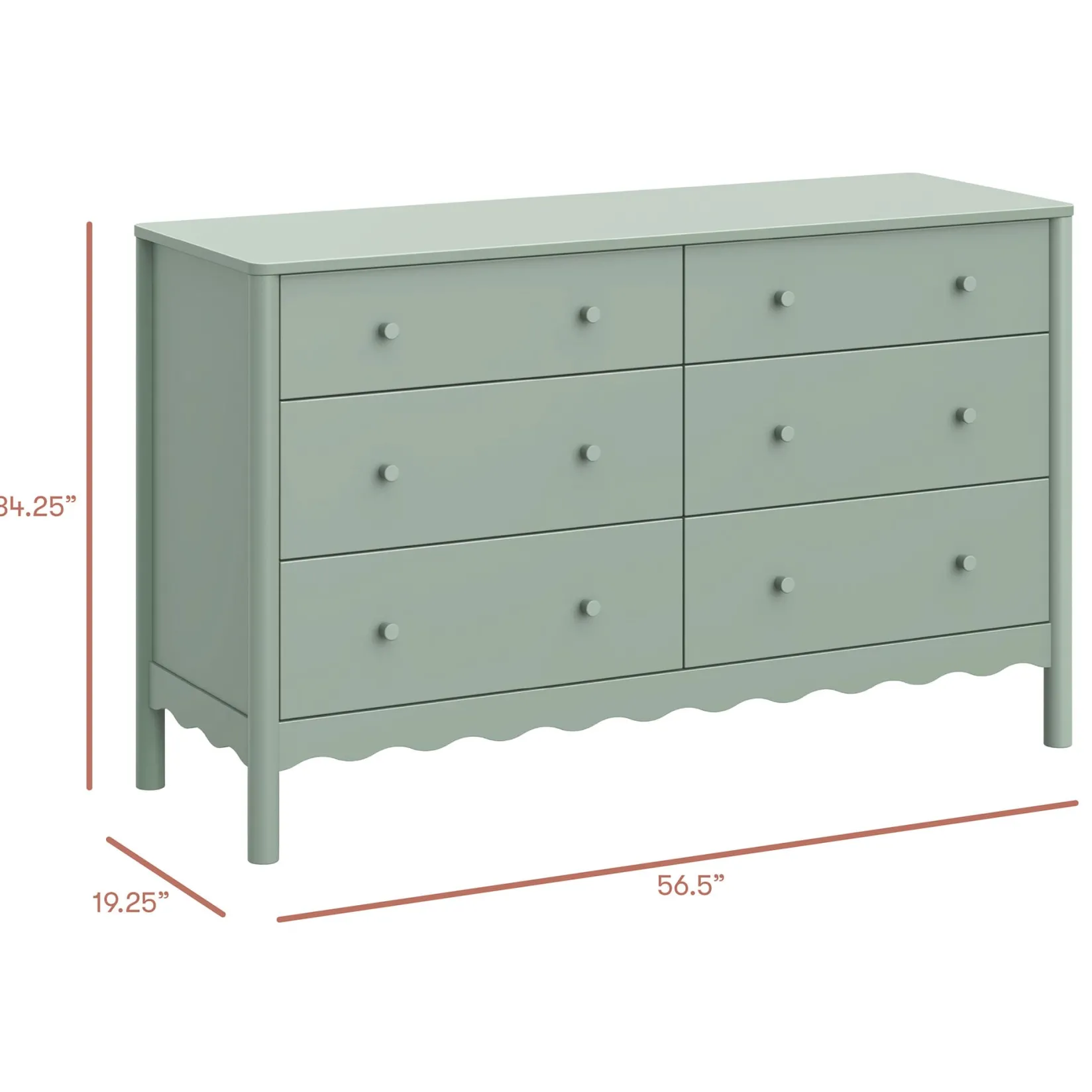 Storage Furniture>Babyletto Swell 6-Drawer Assembled Dresser - Light Sage