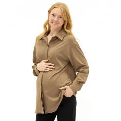 Tops>Bella Maternite Classic Maternity Shirt Taupe