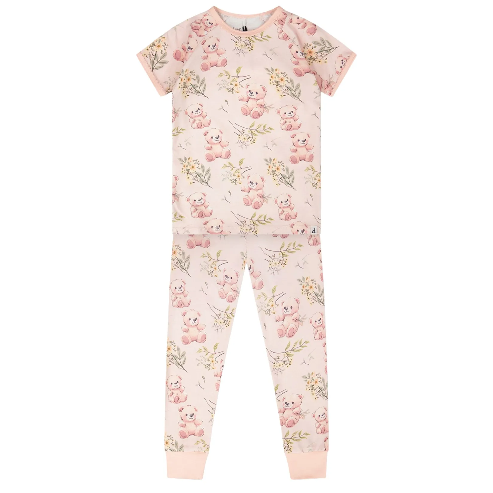 Pajamas & Bathrobes>Deux par Deux Teddy Bear Pajama Set 2-6 Pink