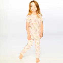 Pajamas & Bathrobes>Deux par Deux Teddy Bear Pajama Set 2-6 Pink