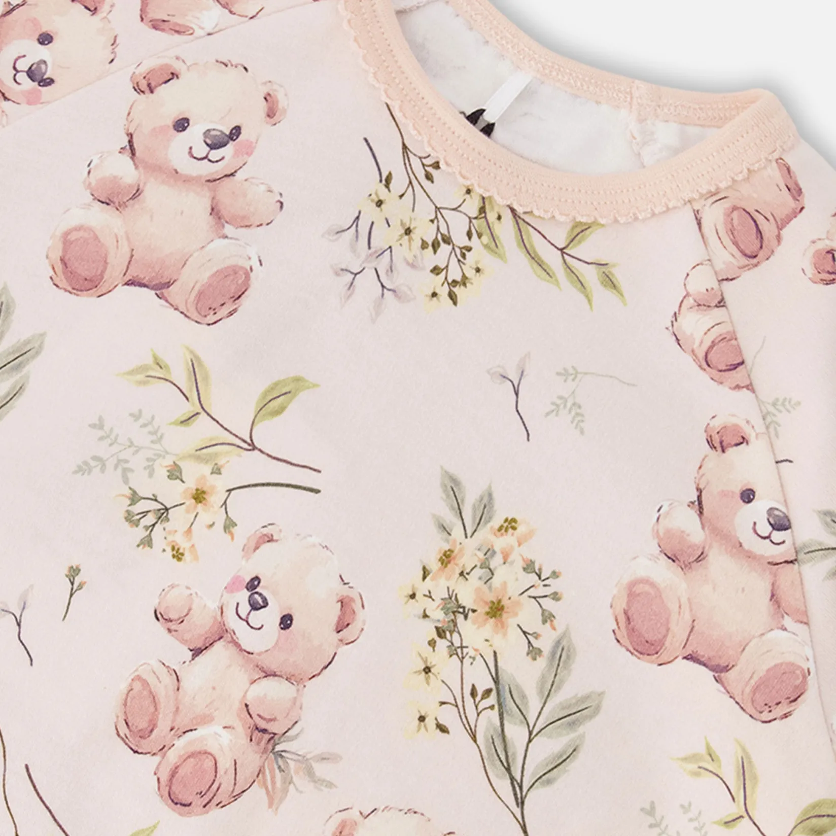 Pajamas & Bathrobes>Deux par Deux Teddy Bear Pajama Set 2-6 Pink