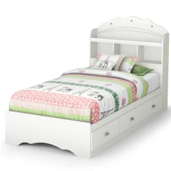 Best Tiara Mates Bed with Bookcase Headboard Set - Pure White Twin, Full & Queen Beds