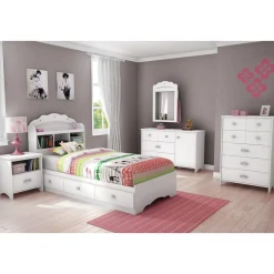Best Tiara Mates Bed with Bookcase Headboard Set - Pure White Twin, Full & Queen Beds
