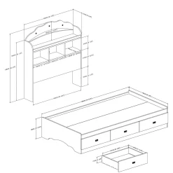 Best Tiara Mates Bed with Bookcase Headboard Set - Pure White Twin, Full & Queen Beds