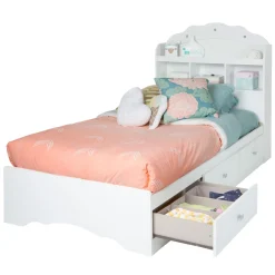 New Tiara Twin Bookcase Headboard - Pure White Twin, Full & Queen Beds