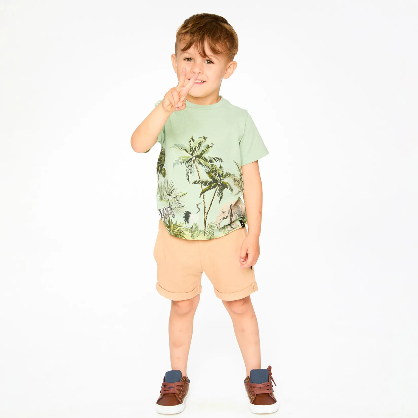 Tops>Deux par Deux Trail Safari T-shirt 3-6 Mint