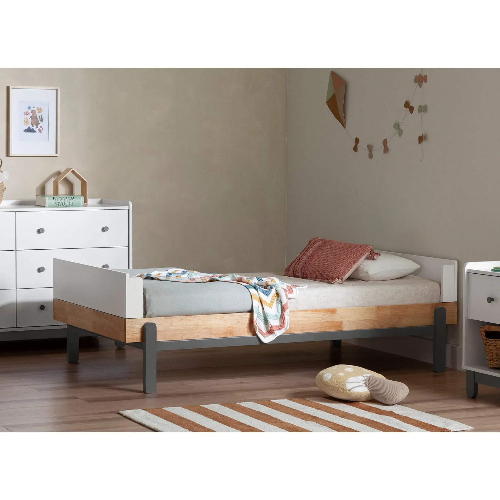 Twin, Full & Queen Beds>South Shore Twin Bed - Bebble Natural and Gray
