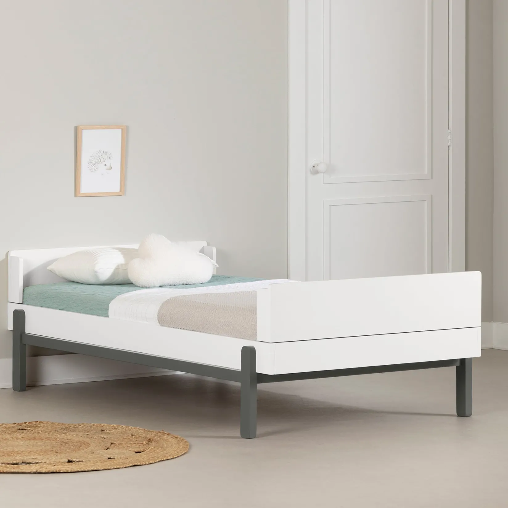 Twin, Full & Queen Beds>South Shore Twin Bed - Bebble Soft Gray and White