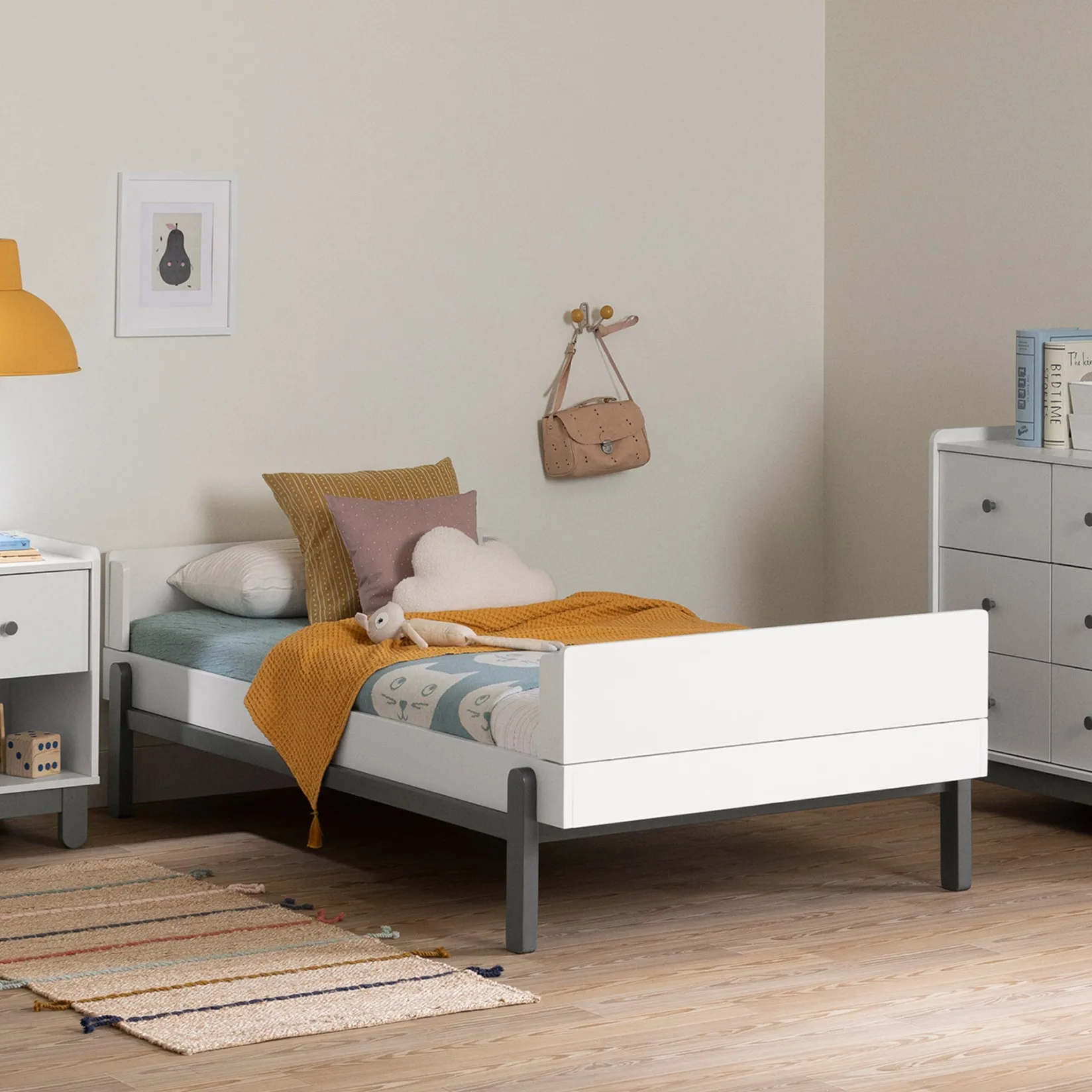 Twin, Full & Queen Beds>South Shore Twin Bed - Bebble Soft Gray and White