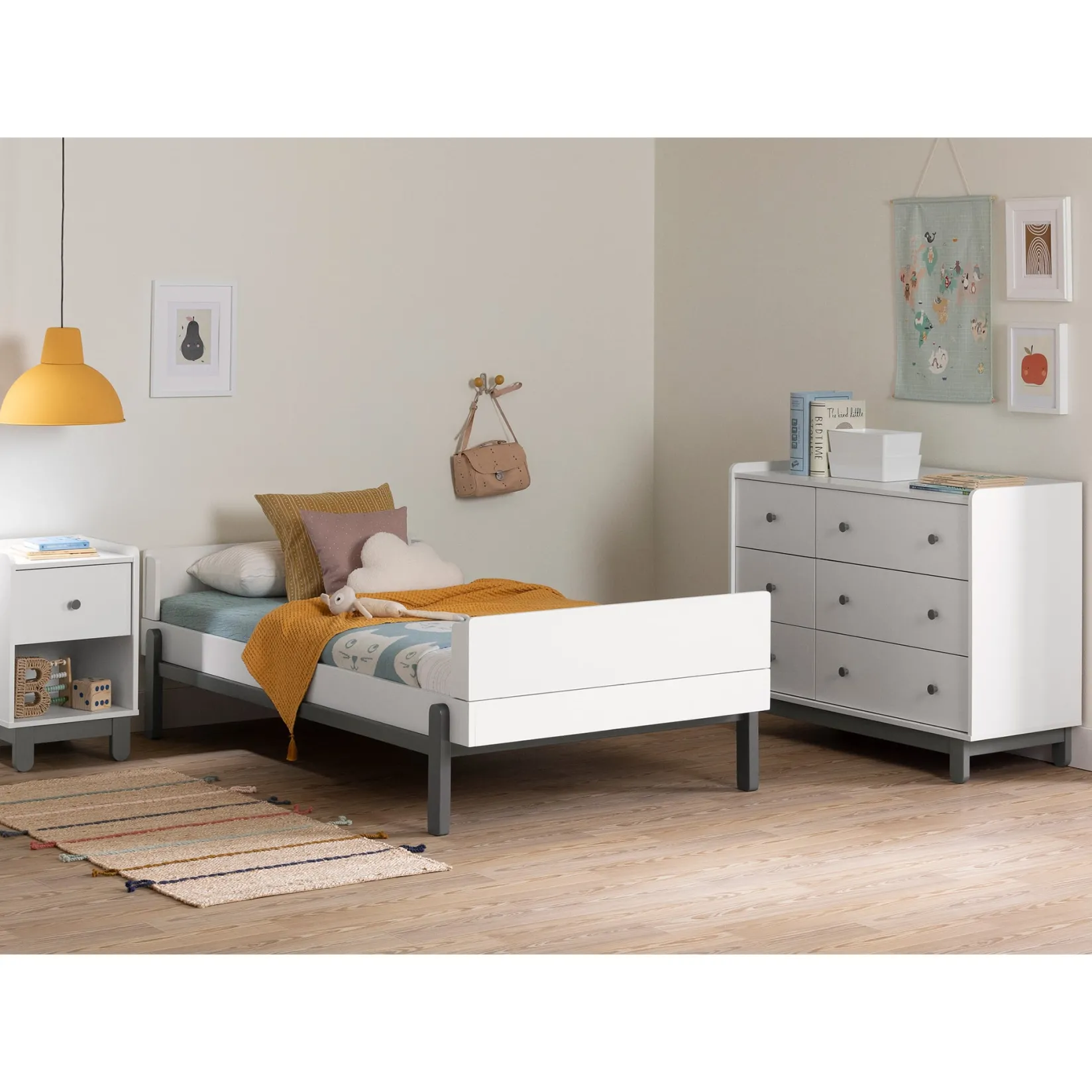 Twin, Full & Queen Beds>South Shore Twin Bed - Bebble Soft Gray and White