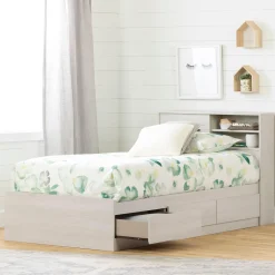 Outlet Twin Bed and Headboard Set - Fynn Winter Oak Twin, Full & Queen Beds