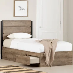 Twin, Full & Queen Beds>South Shore Twin Bed and Headboard Set - Arlen Weathered Oak