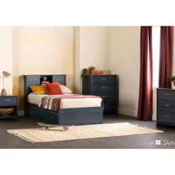 Sale Twin Bed Bookcase Headboard with Sliding Doors - Blueberry Twin, Full & Queen Beds