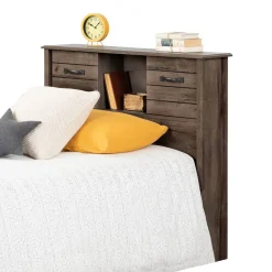 Best Twin Bed Bookcase Headboard with Sliding Doors Asten - Fall Oak Twin, Full & Queen Beds
