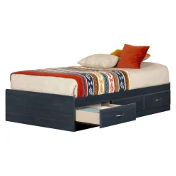 Twin, Full & Queen Beds>South Shore Twin Bed with 3 Drawers Asten - Blueberry