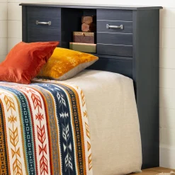 Clearance Twin Bookcase Headboard with Doors - Ulysses Blueberry Twin, Full & Queen Beds