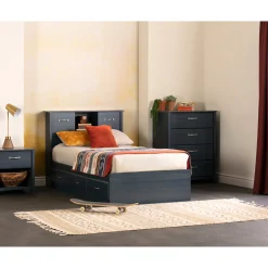 Clearance Twin Bookcase Headboard with Doors - Ulysses Blueberry Twin, Full & Queen Beds