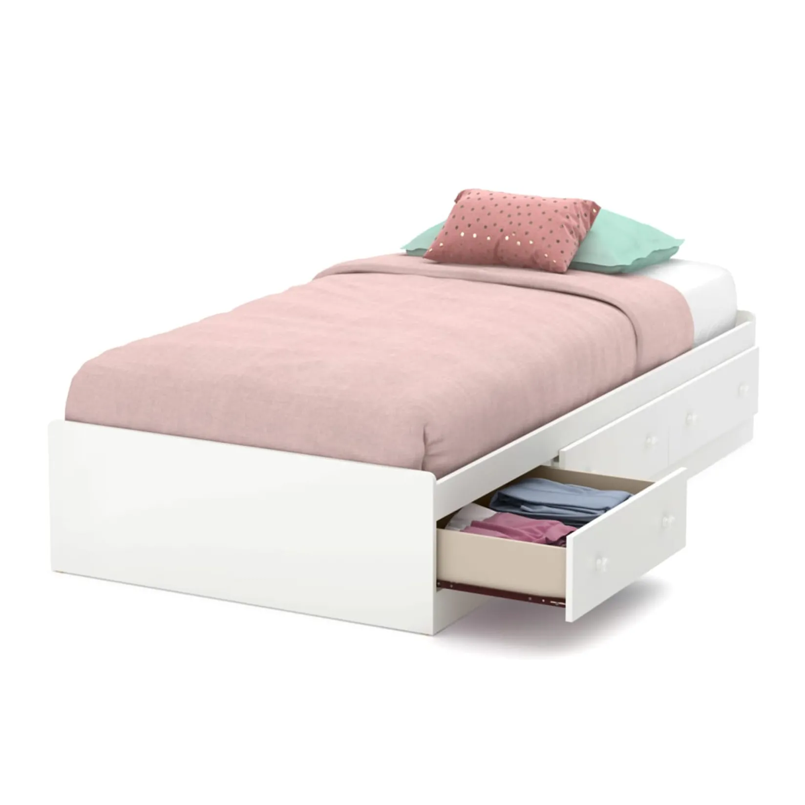 Twin, Full & Queen Beds>South Shore Twin Mates Bed with 3 Drawers - Little Smileys Pure White