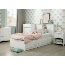 Twin, Full & Queen Beds>South Shore Twin Mates Bed with 3 Drawers - Little Smileys Pure White
