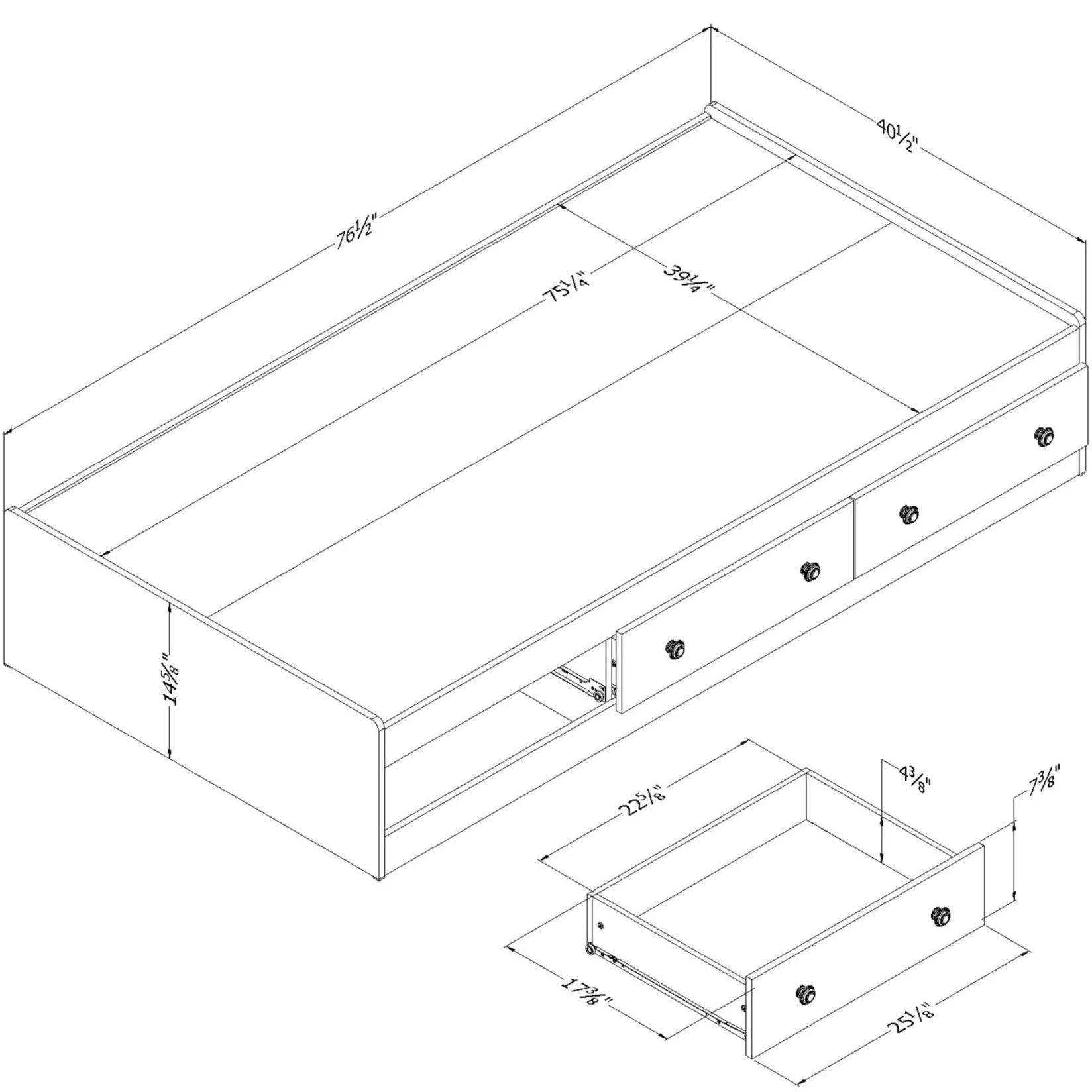 Twin, Full & Queen Beds>South Shore Twin Mates Bed with 3 Drawers - Little Smileys Pure White