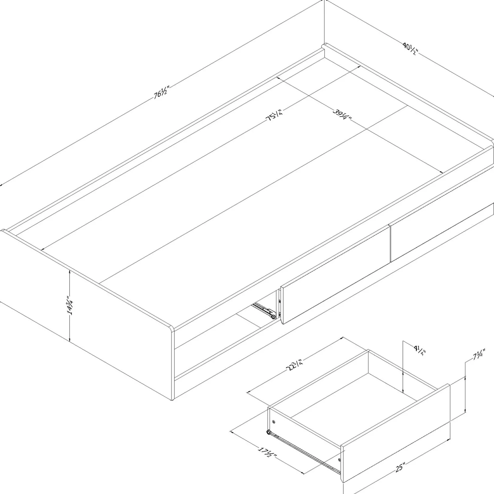 Twin, Full & Queen Beds>South Shore Twin Mates Bed with 3 Drawers - Hourra Gray Oak