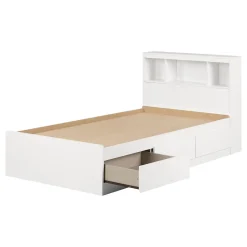 Twin Mates Bed With Bookcase Headboard Set - Reevo Pure White Twin, Full & Queen Beds