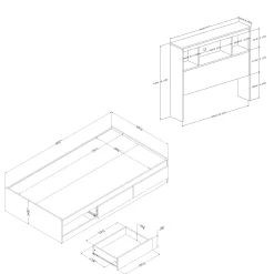 Twin Mates Bed With Bookcase Headboard Set - Reevo Pure White Twin, Full & Queen Beds