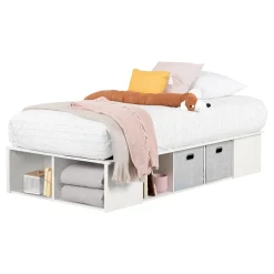 Twin, Full & Queen Beds>South Shore Twin Platform Bed with Baskets Flexible - Pure White