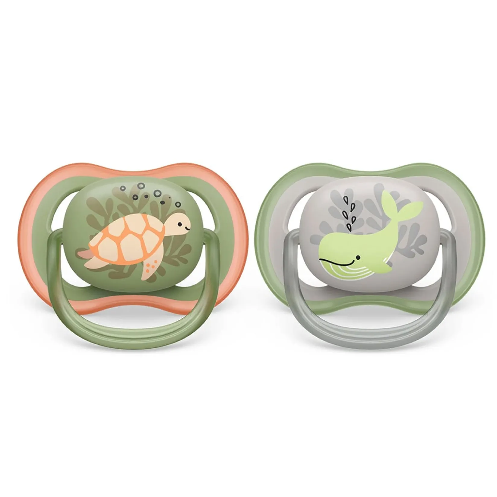 Pacifiers & Clips|Pacifiers & Clips>Philips Avent Ultra Air Pacifier 6-18m Orange Turtle / Green Whale 2-pack