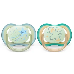Pacifiers & Clips|Pacifiers & Clips>Philips Avent Ultra Air Pacifier Nighttime 0-6m Smiling Star/Owl 2-pack