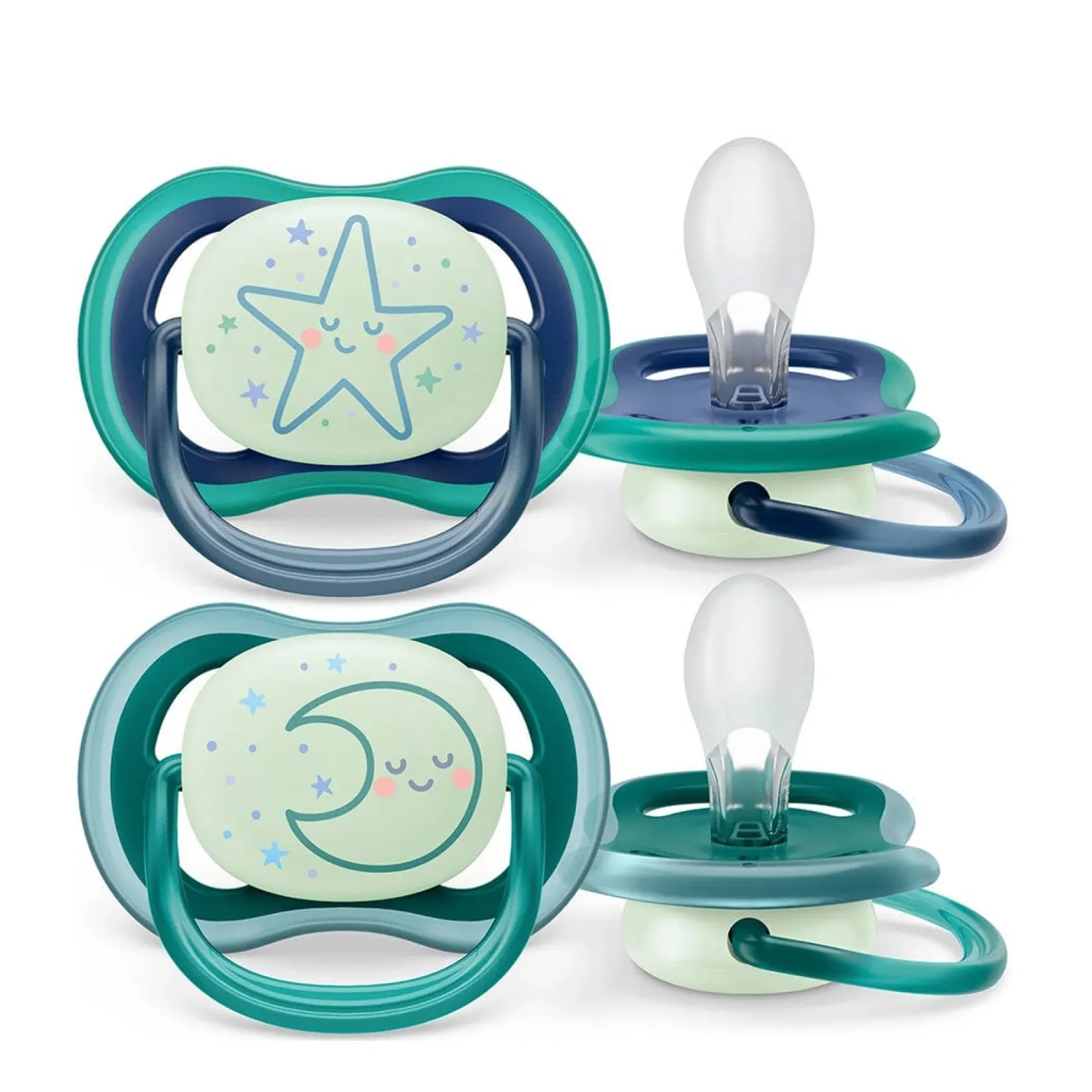 Pacifiers & Clips|Pacifiers & Clips>Philips Avent Ultra Air Pacifier Nighttime 6-18m Sleeping Star/Moon 2-pack