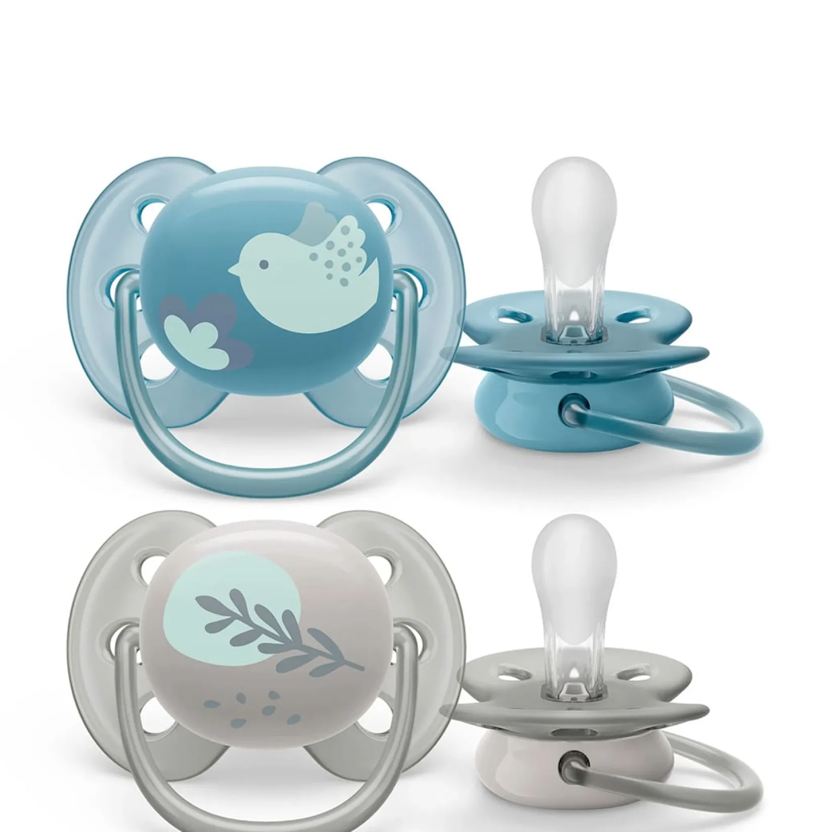 Pacifiers & Clips|Pacifiers & Clips>Philips Avent Ultra Soft Pacifier 6-18m Blue Dove / Silver Leaf 2-pack