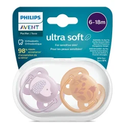 Ultra Soft Pacifier 6-18m Violet Puppy / Orange Leaves 2-pack Pacifiers & Clips|Pacifiers & Clips