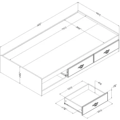 Clearance Ulysses Mates Twin Bed with 3 Storage Drawers - Blueberry Twin, Full & Queen Beds