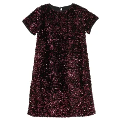 Dresses & Rompers>Creamie Velour Sequins Dress 7-14 Burgundy