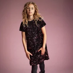 Dresses & Rompers>Creamie Velour Sequins Dress 7-14 Burgundy