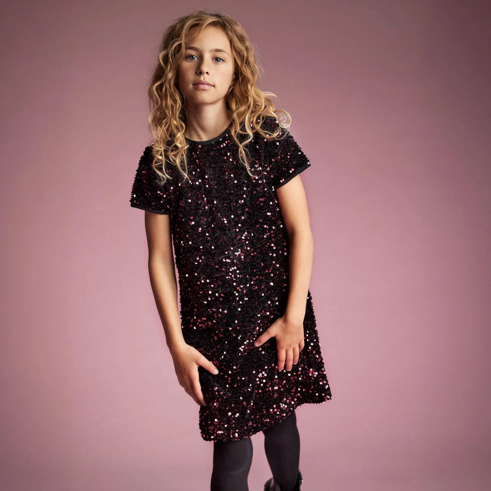 Dresses & Rompers>Creamie Velour Sequins Dress 7-14 Burgundy